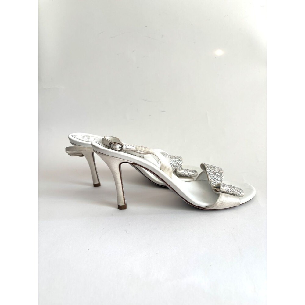 Rene Caovilla Crystal Bow Satin White Heels Bridal Evening Sandals - Picture 12 of 12